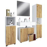 Badezimmer Flandu 4-tlg. ca. 123 cm Honigeiche/Weiß - Honigeiche/Silberfarben, MODERN, Holzwerkstoff/Kunststoff (123cm) - MID.YOU