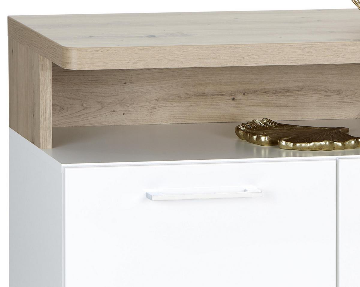 Comodă cu uși VIOLA - alb/culoare lemn stejar, Modern, plastic/metal (163,2/85,9/43,2cm) - Premium Living