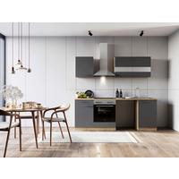 Küchenblock Merle m. Geräten Grau - Edelstahlfarben/Eichefarben, Basics, Glas/Holzwerkstoff (220cm) - Respekta