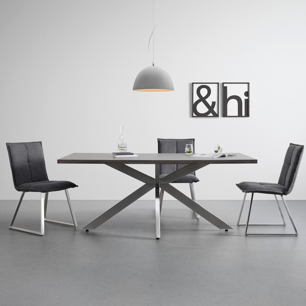 Esstisch Holz, massiv "Ilias" ca. 180x90 cm, Walnuss - Edelstahlfarben/Silberfarben, Modern, Holz/Metall (180/90/76cm) - Bessagi Home