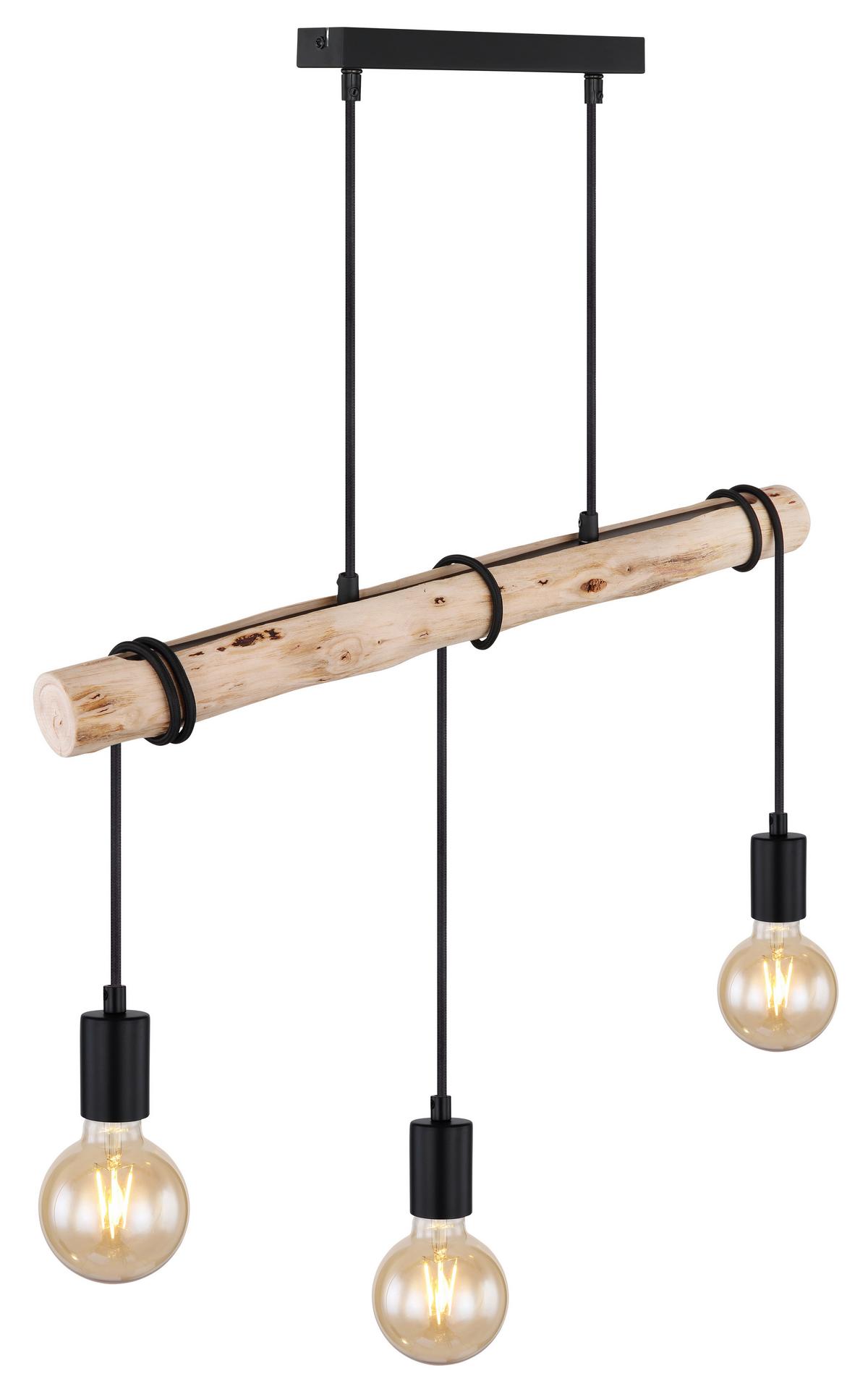 Hängeleuchte Gregor max. 60 Watt - Schwarz/Naturfarben, Natur, Holz/Metall (60/5/120cm) - Globo