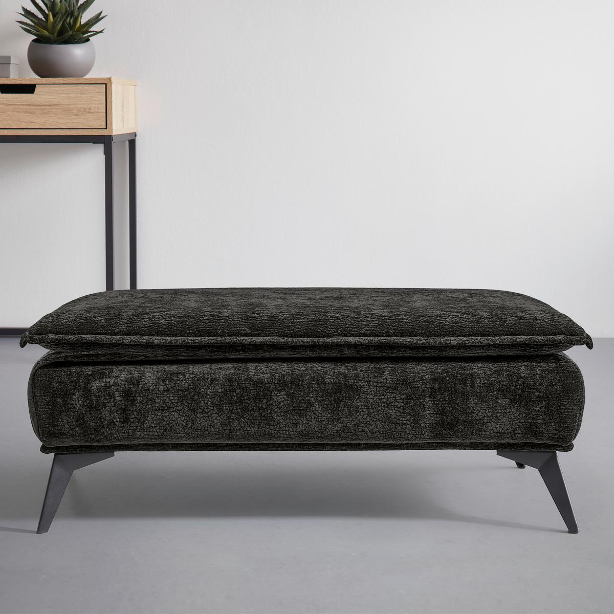 Hocker Ottawa Dunkelbraun Strukturstoff - Dunkelbraun/Schwarz, MODERN, Textil/Metall (122/47/68cm) - Premium Living