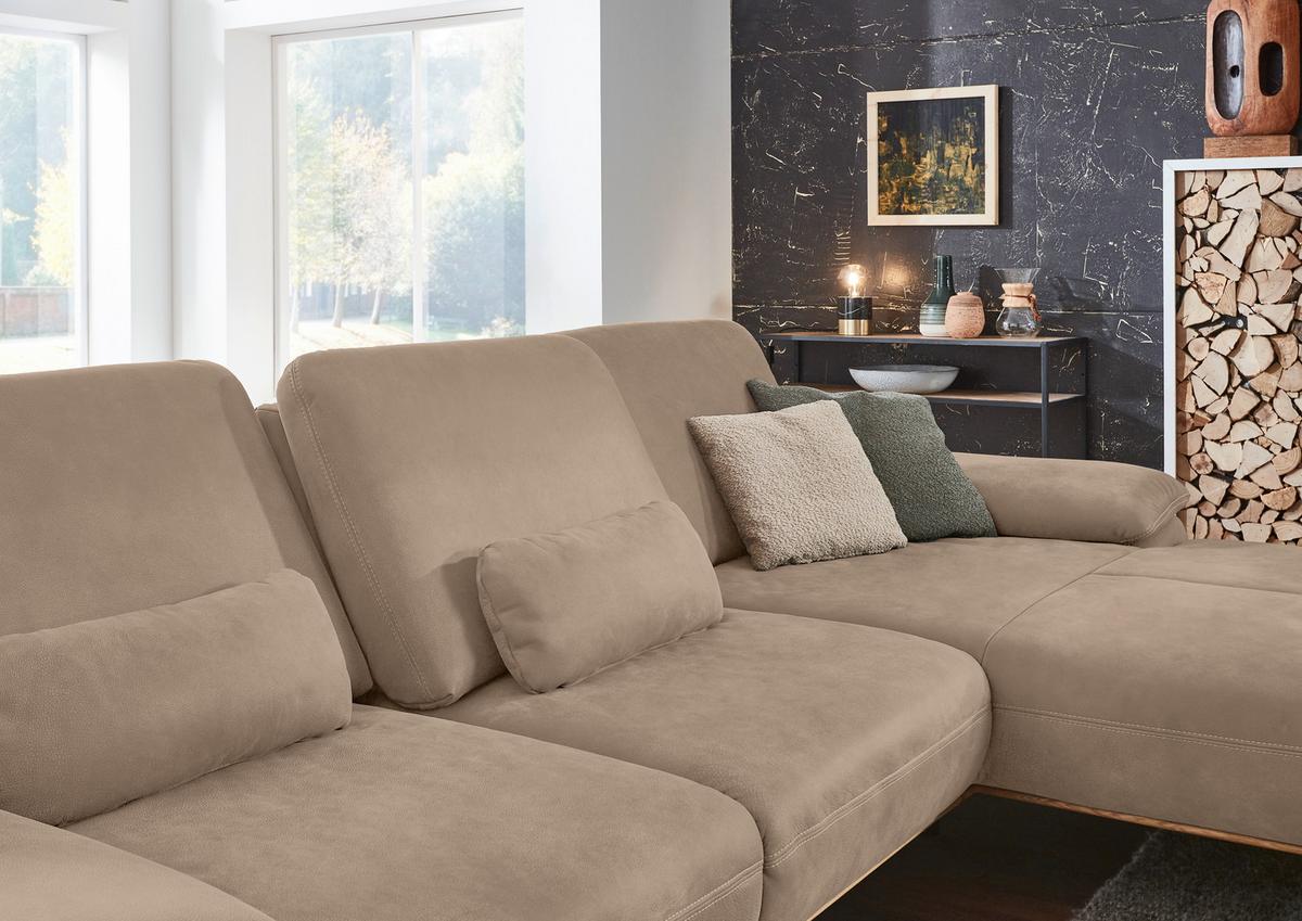 Wohnlandschaft Erling Taupe - Taupe/Beige, MODERN, Leder/Metall (322/89/187cm) - Premium Living