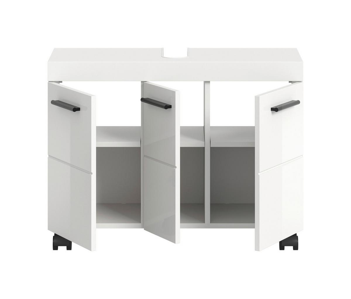 Waschbeckenunterschrank NOVA Weiß Hochglanz - Weiß Hochglanz/Schwarz, Trend, Holzwerkstoff/Kunststoff (80/58/30cm) - MID.YOU