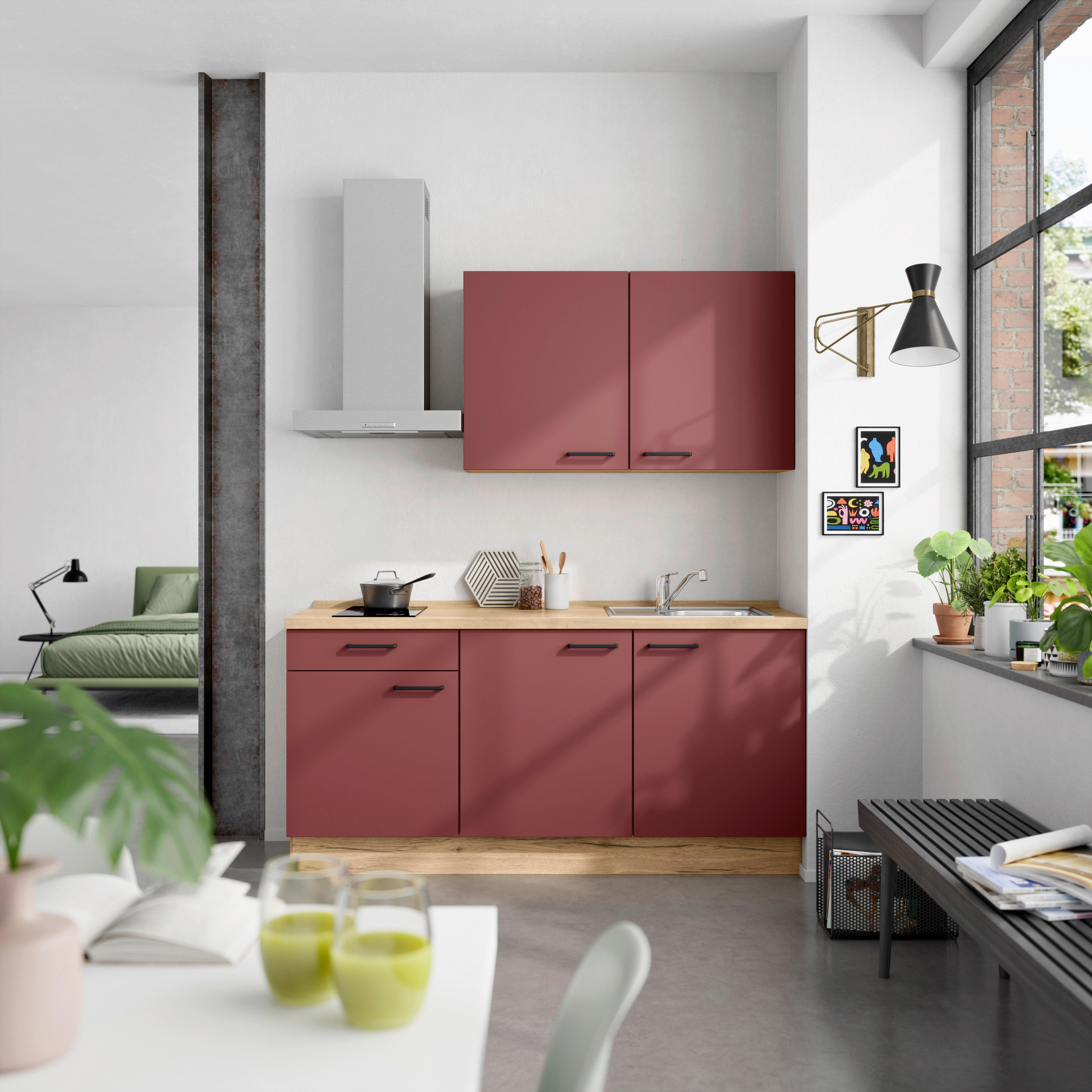 Küchenleerblock Easytouch Low o. Geräte Rot - Eichefarben/Rot, MODERN, Holzwerkstoff/Metall (180cm) - Nobilia