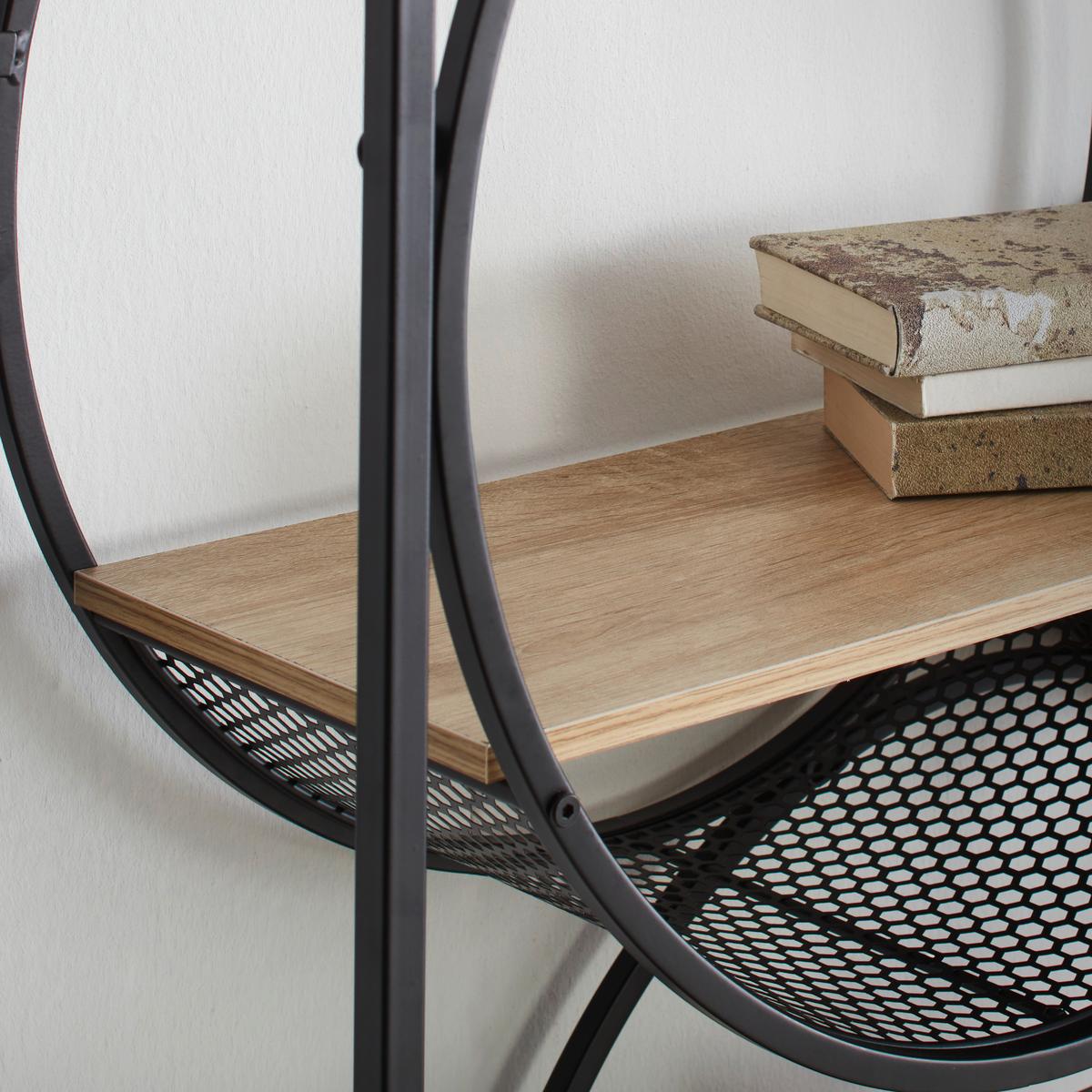 Regal Circle Naturfarben/Schwarz aus Metall - Schwarz/Naturfarben, MODERN, Holzwerkstoff/Metall (84/186/30cm) - Premium Living