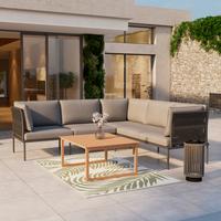 Loungegarnitur Elora Hellgrau Outdoorstoff/Metall +Abdeckung - Anthrazit/Hellgrau, MODERN, Textil/Metall (223/75/74cm) - Bessagi Garden