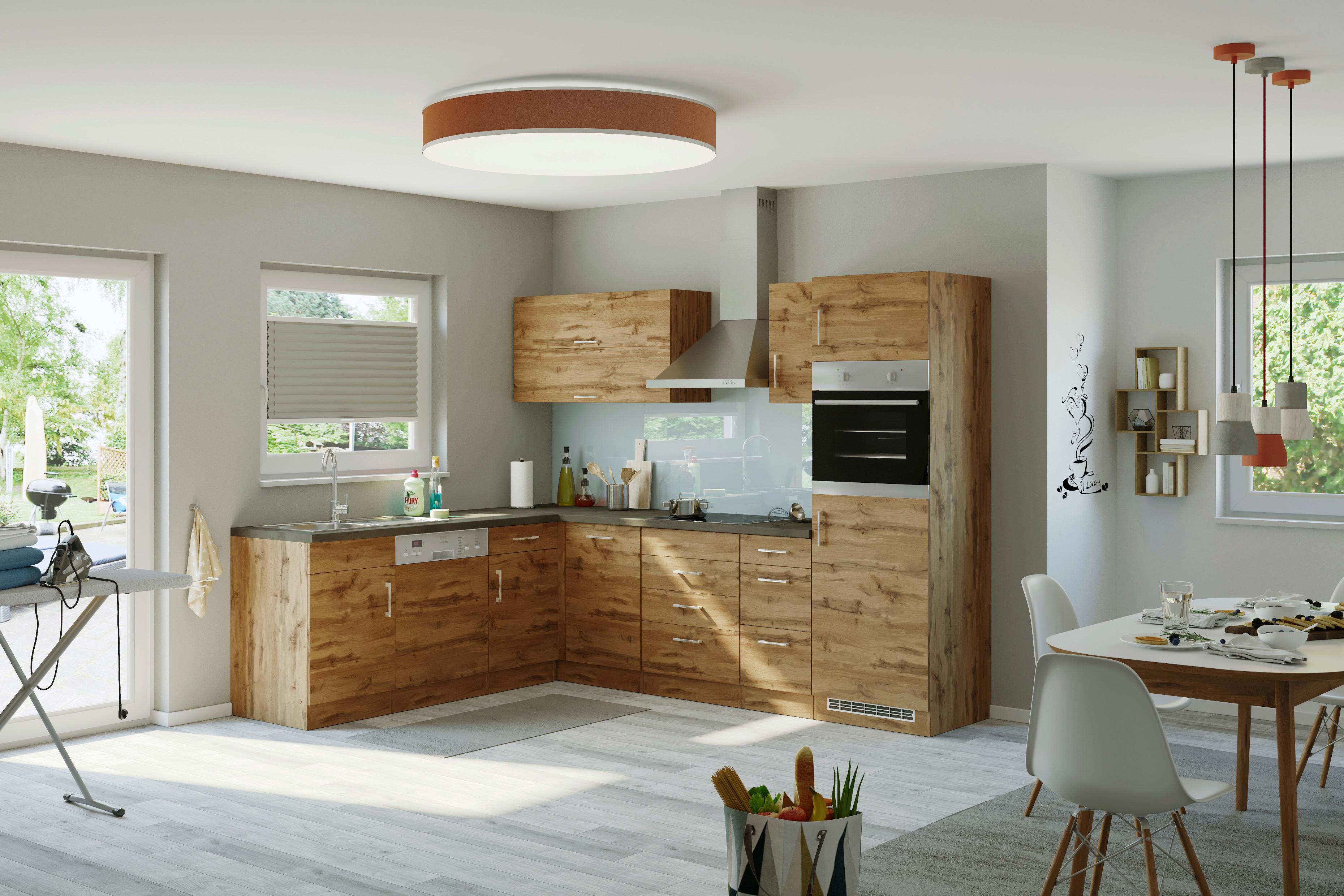 Eckküche Winkelblock mit Geräten ca. 210x270 cm Eiche - Chromfarben/Schieferfarben, MODERN, Holzwerkstoff/Metall (210/270cm) - Held