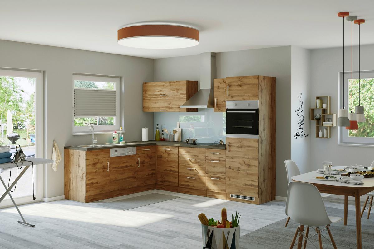 Eckküche Winkelblock mit Geräten ca. 210x270 cm Eiche - Chromfarben/Schieferfarben, MODERN, Holzwerkstoff/Metall (210/270cm) - Held