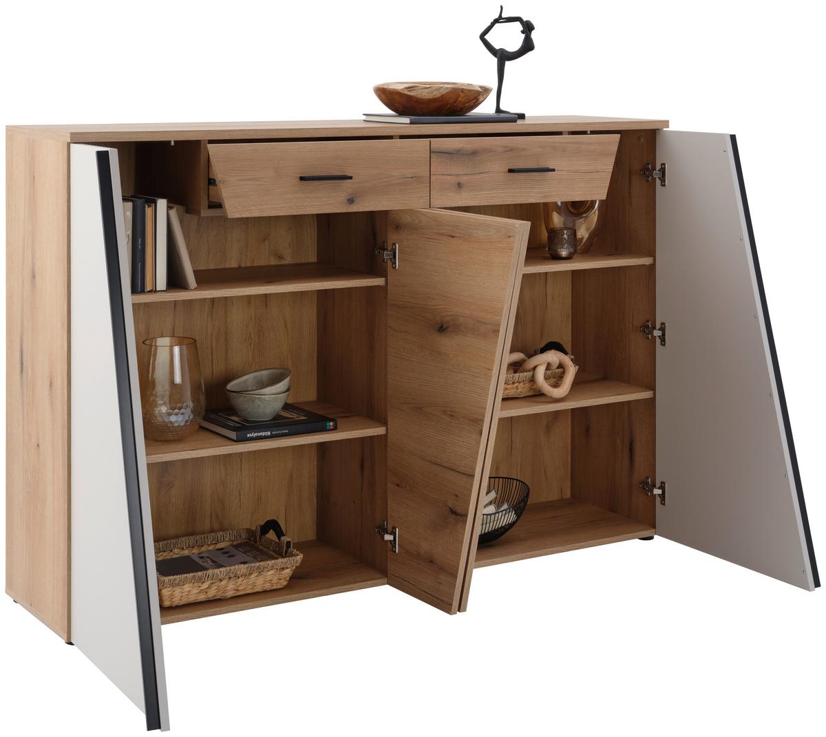 Comodă VENEDIG NEW - cașmir/culoare lemn stejar, Modern, material pe bază de lemn (160/110/40cm) - Modern Living