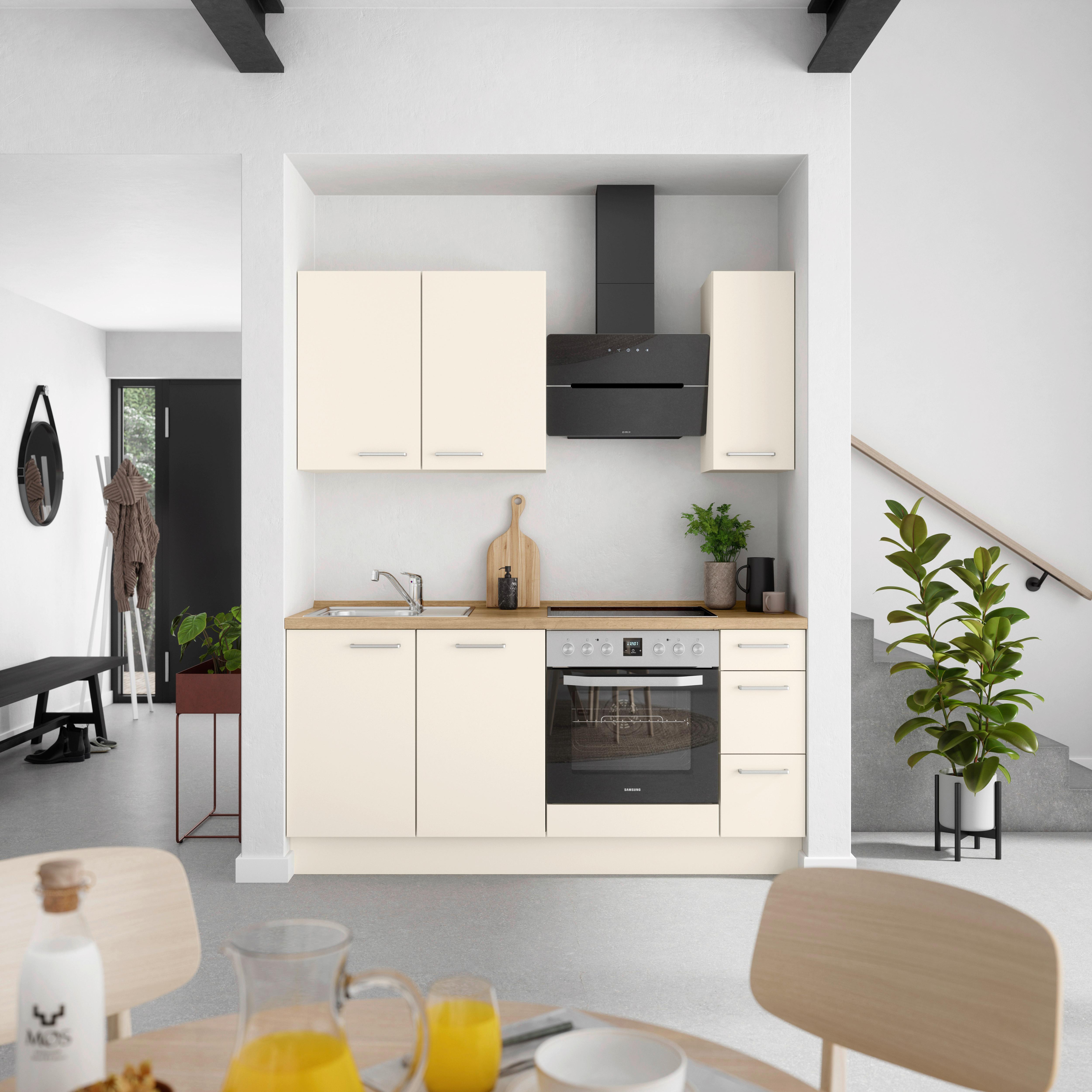 Küchenblock Touch High m. Geräten Magnolie - Edelstahlfarben/Eichefarben, MODERN, Holzwerkstoff/Metall (180cm) - Nobilia