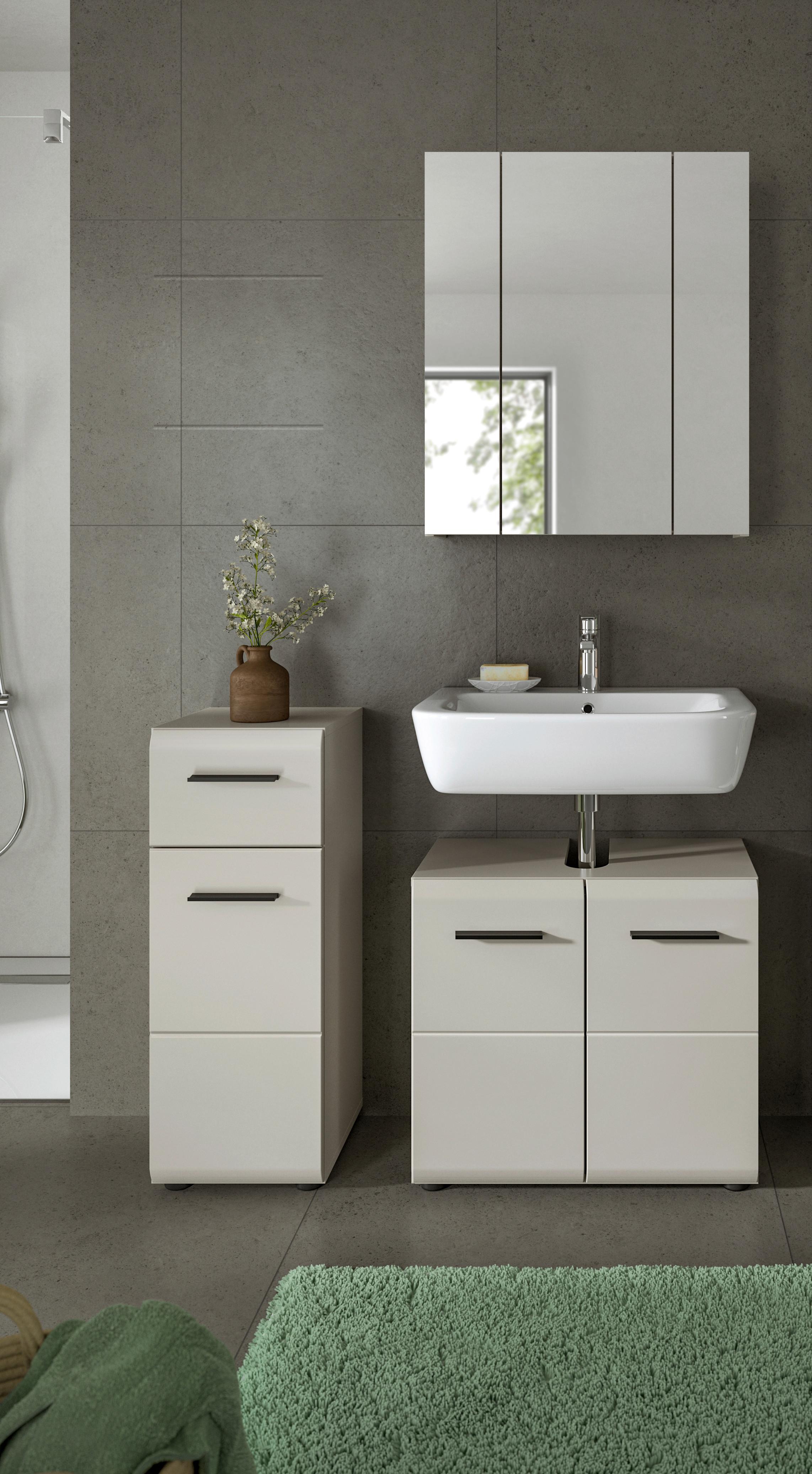 Badezimmer Ice Kaschmir 3-teilig - Kaschmir/Schwarz, Trend, Glas/Holzwerkstoff (90cm) - MID.YOU