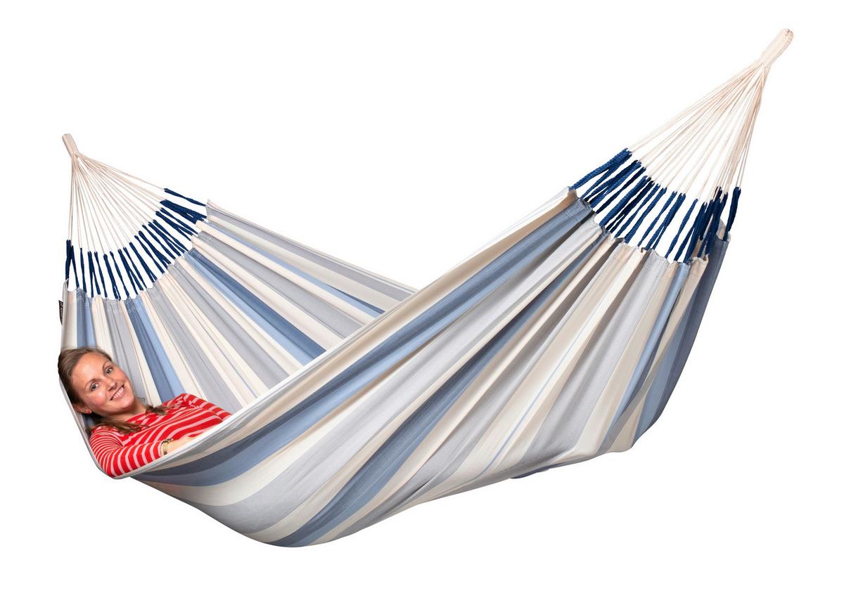 Hängematte Classic Double Hammock Outdoor Blau/Weiß - Blau/Weiß, KONVENTIONELL, Textil (160/350cm) - La Siesta