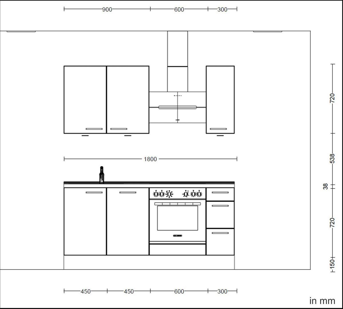 Küchenblock Cascada High m. Geräten Schilfgrün - Schilfgrün/Eichefarben, MODERN, Holzwerkstoff/Metall (180cm) - Nobilia