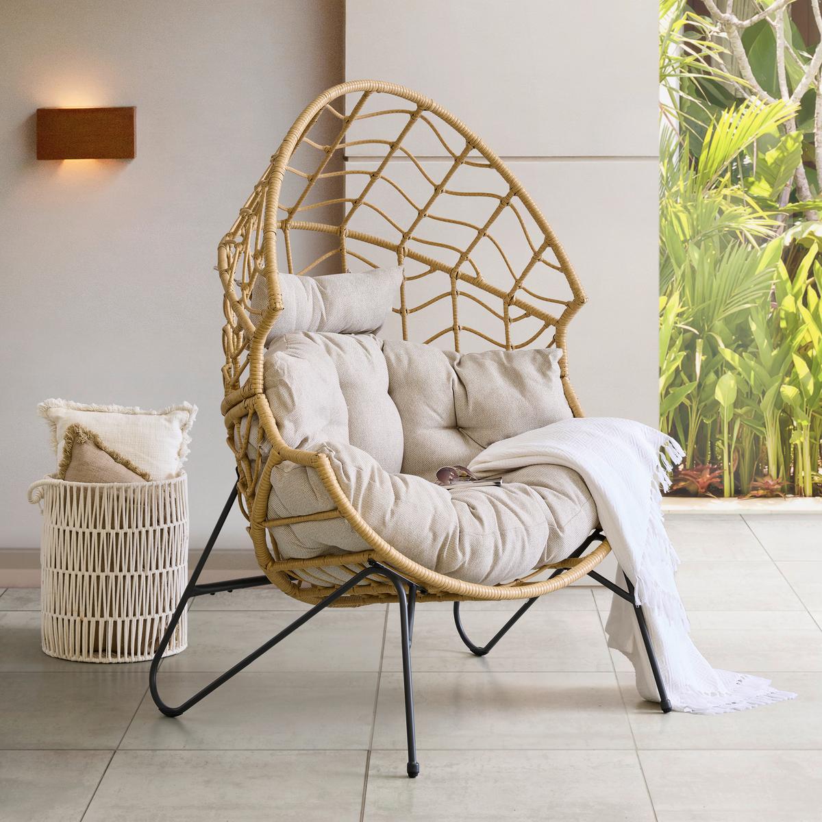 Gartenmuschel Marike in Natur/Schwarz/Beige - Beige/Schwarz, Modern, Kunststoff/Textil (98/146/95cm) - Mömax