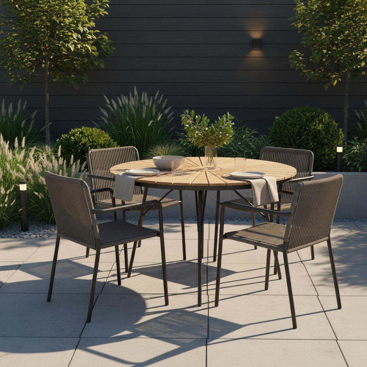 Gartentisch Ellen Anthrazit/Teak - Anthrazit/Teakfarben, KONVENTIONELL, Holz/Metall (110/110/74cm) - Gardenson