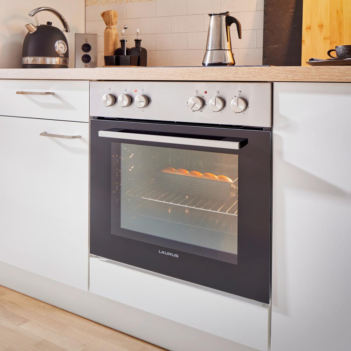 Küchenblock inkl. 4 E-Geräte PN 80/100 Weiß - Edelstahlfarben/Eichefarben, MODERN, Holzwerkstoff/Metall (280cm) - Pino