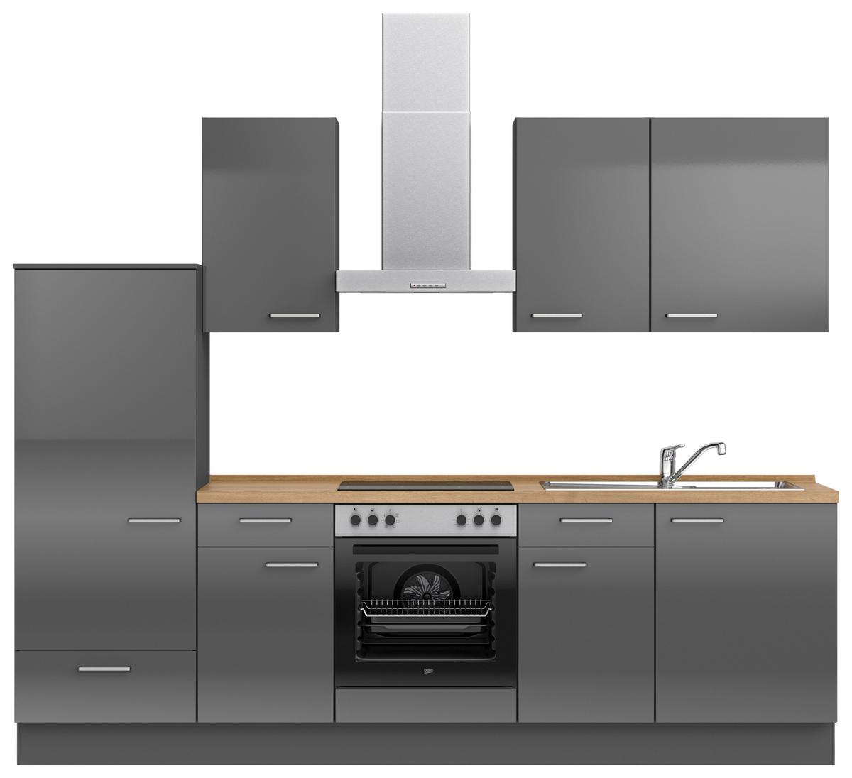 Küchenblock Flash Low m. Geräten Schieferfarben - Schieferfarben/Edelstahlfarben, MODERN, Holzwerkstoff/Metall (270cm) - Nobilia