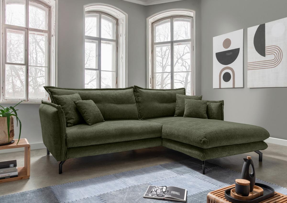 Ecksofa Lava ca. 255x180 cm Olivgrün - Schwarz/Olivgrün, Design, Textil/Metall (255/180cm) - Livetastic