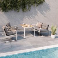 Garnitură grădină Florenz 2 - gri deschis/culoare lemn tec, Modern, plastic/metal - Mömax