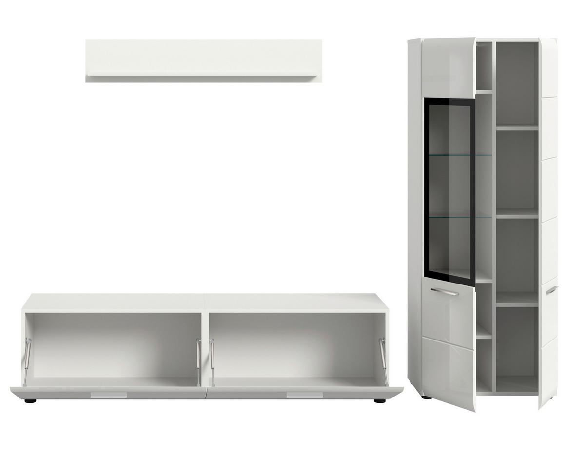 Dnevni Regal Ice, Bela Visok Sijaj, 3-Delni - srebrne barve/črna, Design, umetna masa/steklo (235/160/41cm) - Livetastic