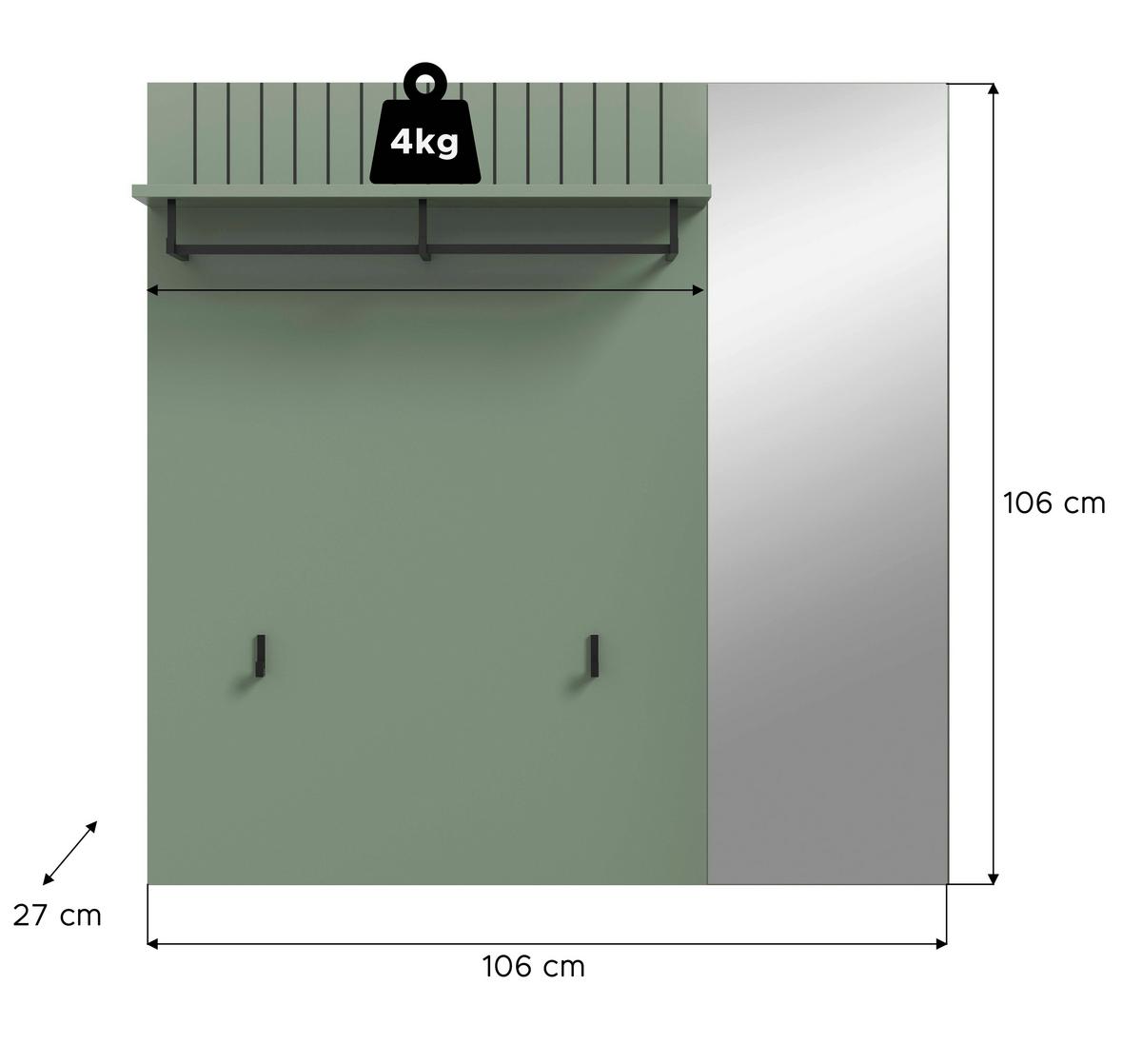 Garderobni Panel Station, Sivozelena - sivozelena, Design, leseni material (106/106/27cm) - MID.YOU