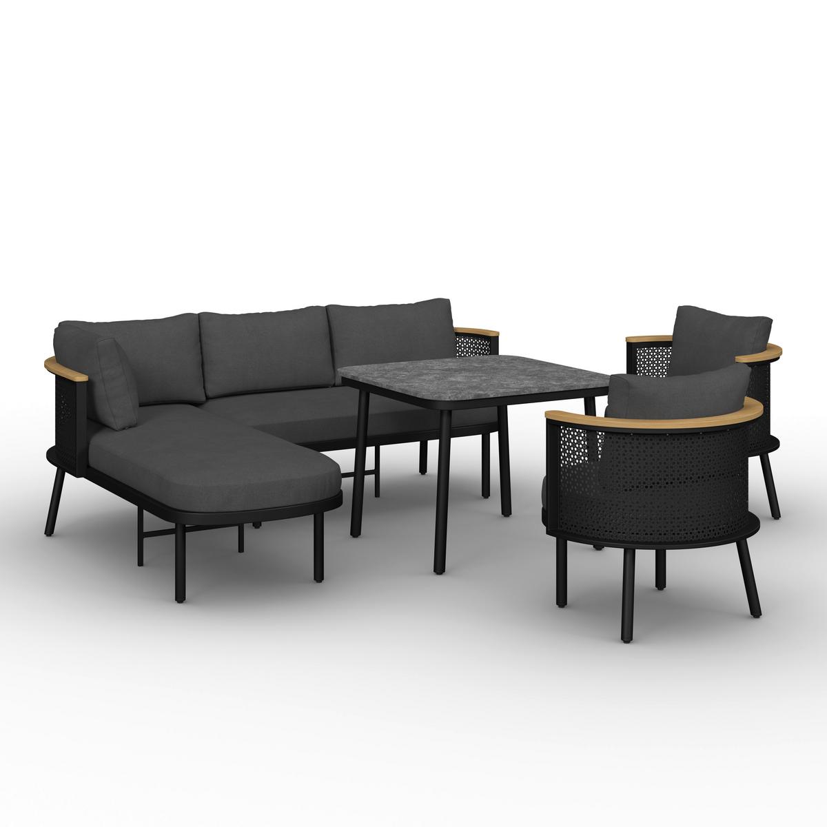 Garnitură grădină Lissa - gri închis/culoare lemn păr, Modern, plastic/metal - Bessagi Garden