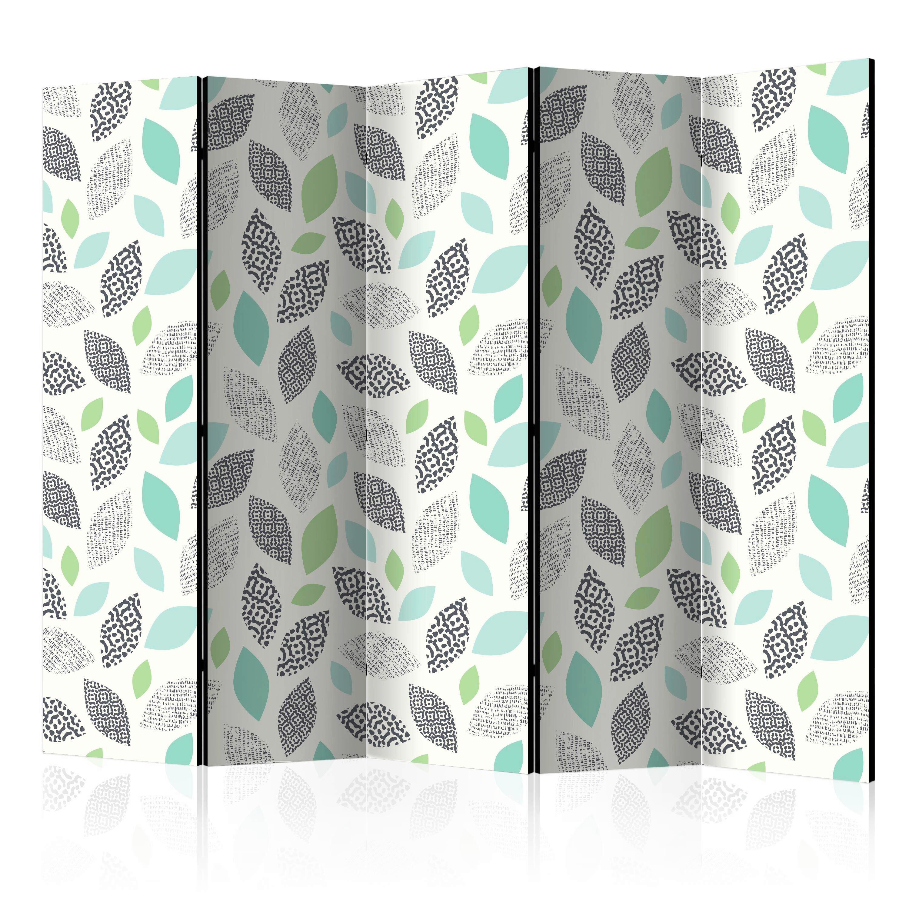Paravan Patterned Leaves I, 5-Delni, Dvostranski - zelena/bež, Basics, tekstil/les (225/172/3cm) - artgeist