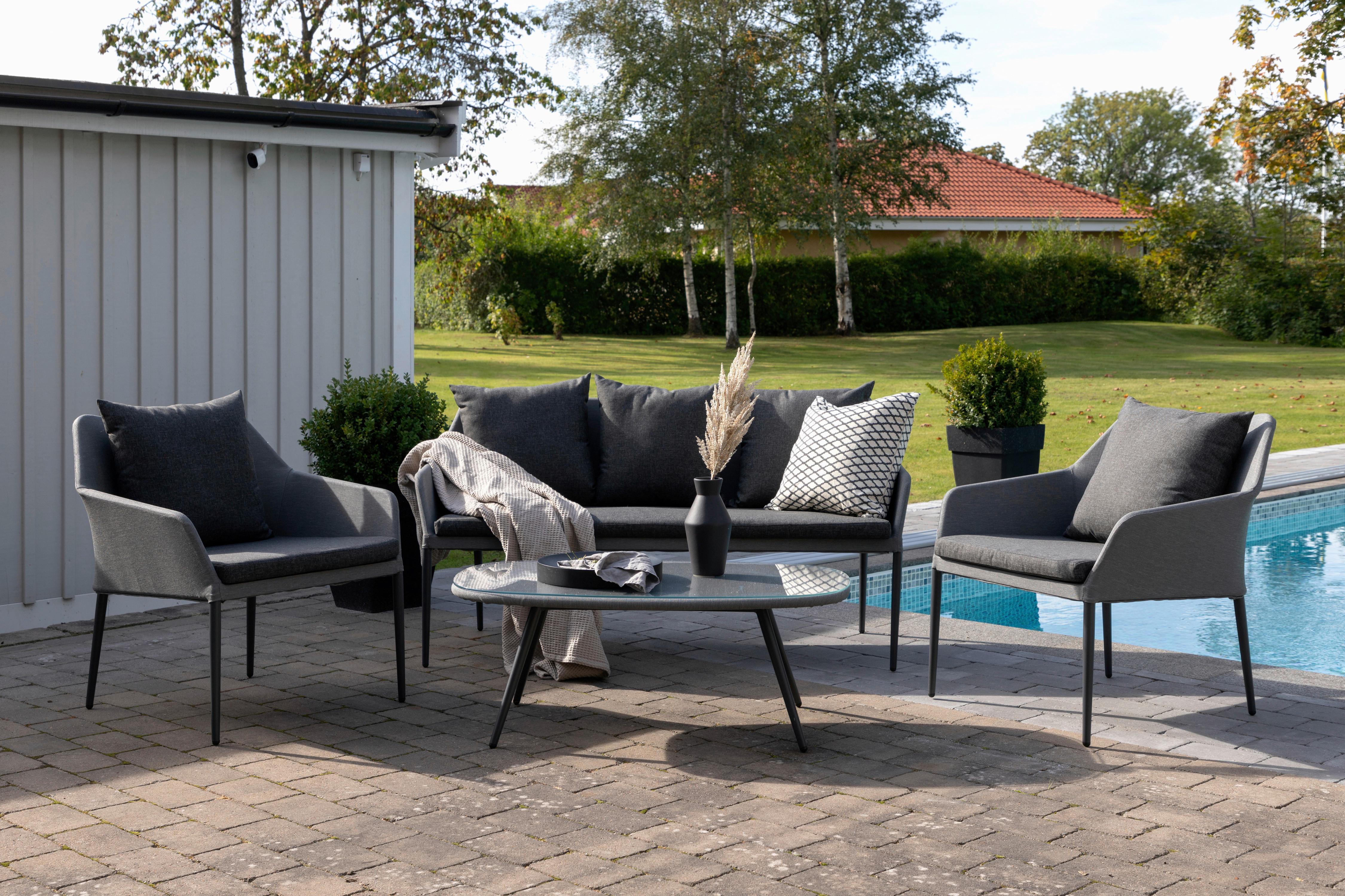 Loungegarnitur Spoga 4-tlg. Grau/Schwarz - Schwarz/Grau, KONVENTIONELL, Textil/Metall - Gardenson