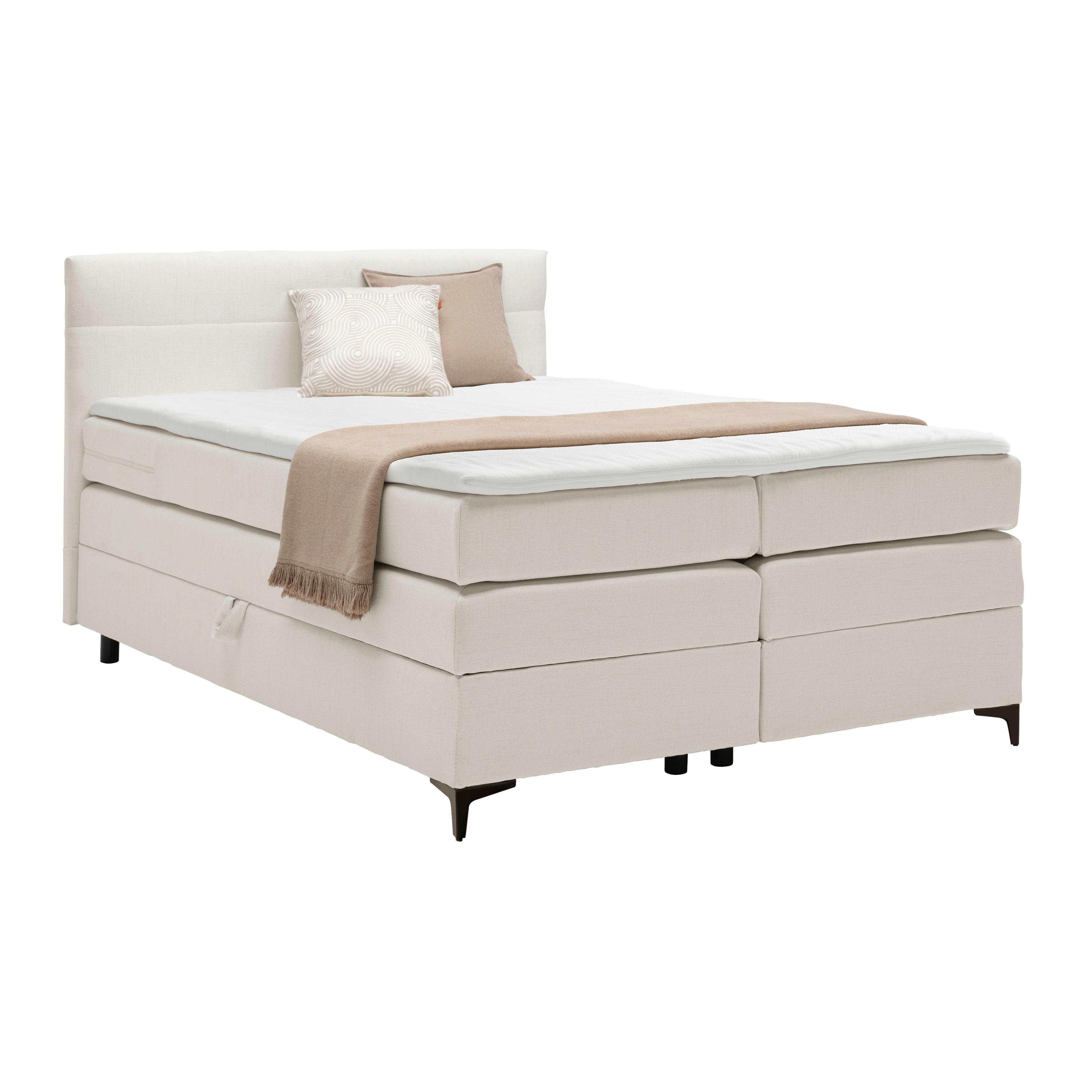 Boxspringbett Bari in Creme ca. 140x200cm - Creme/Schwarz, Konventionell, Textil/Metall (140/200cm) - Mömax