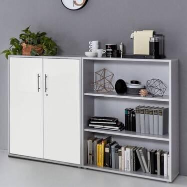 Aktenschrank Office Edition Sw Set 1 niedrig Grau/Weiß - Weiß/Grau, MODERN, Holzwerkstoff (168,8/113,6/33cm) - MID.YOU