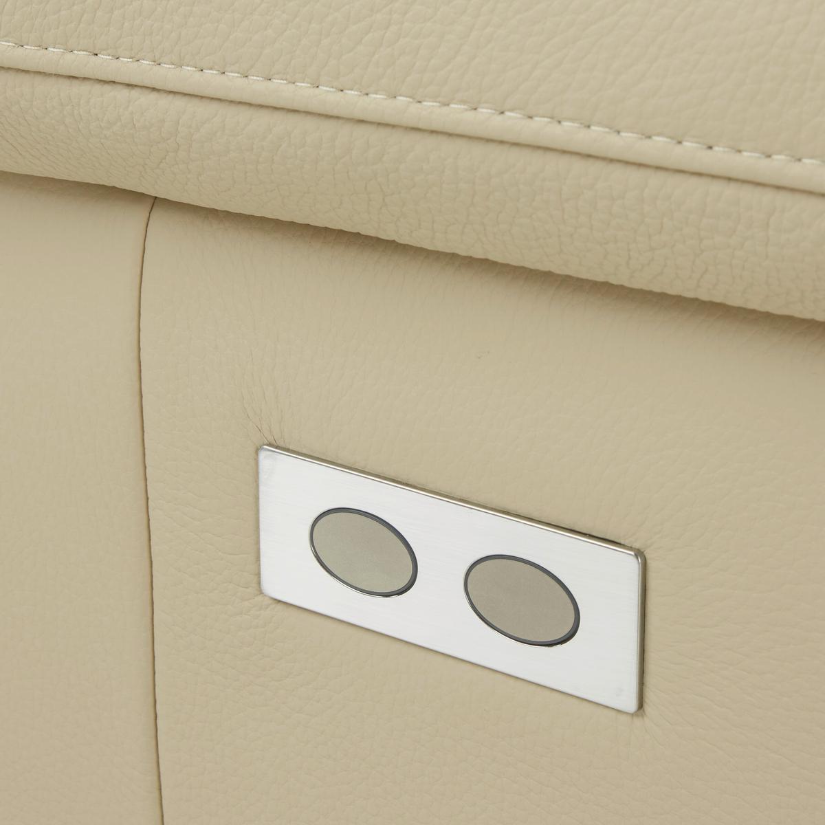 3-Sitzer-Sofa Carvara in Beige - Chromfarben/Beige, KONVENTIONELL, Leder/Metall (208/89/96cm) - Premium Living