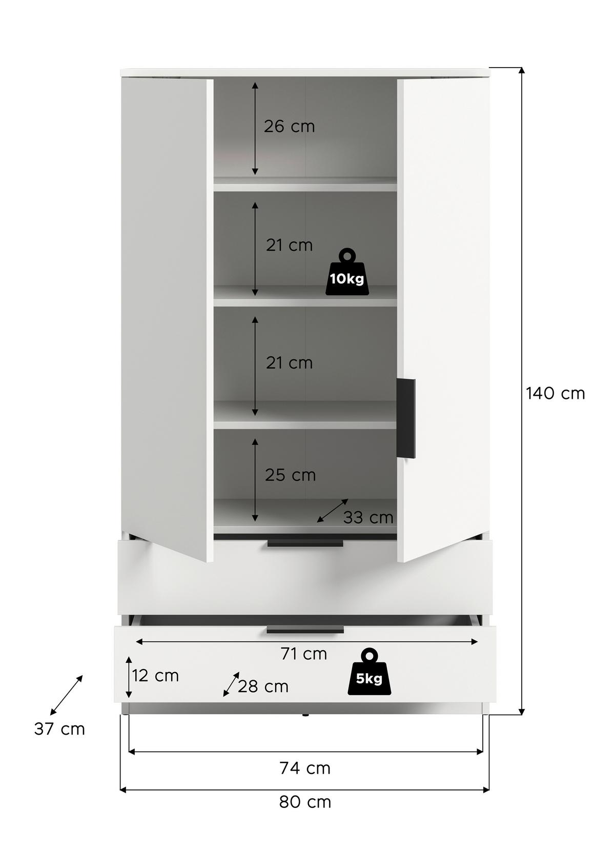 Drehtürenschrank KOPENHAGEN Weiß - Schwarz/Weiß, MODERN, Holzwerkstoff/Kunststoff (80/140/37cm) - Livetastic