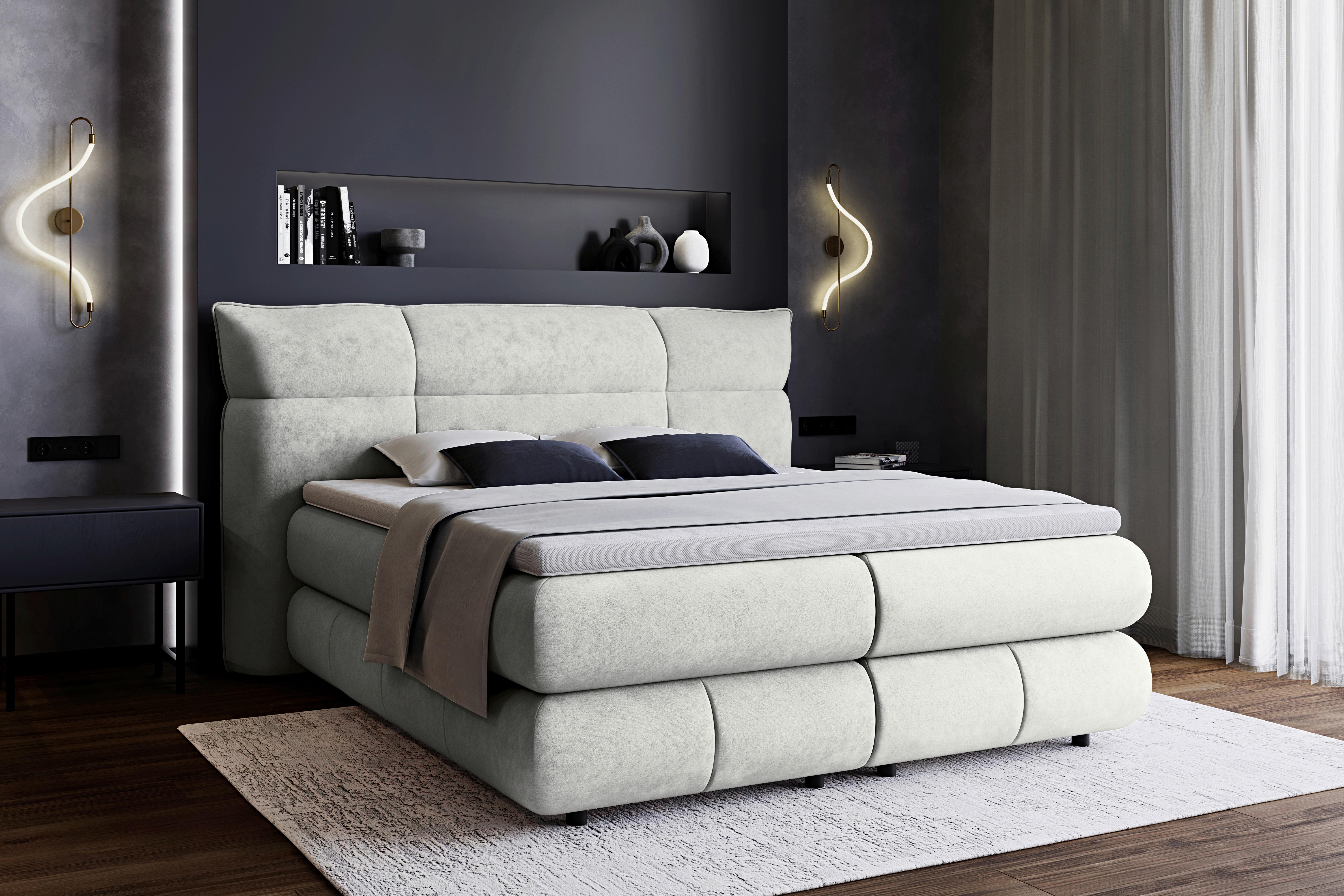 Boxspring Krevet Caramelo - crna/krem, Trend, tekstil/plastika (140/200cm) - Premium Living