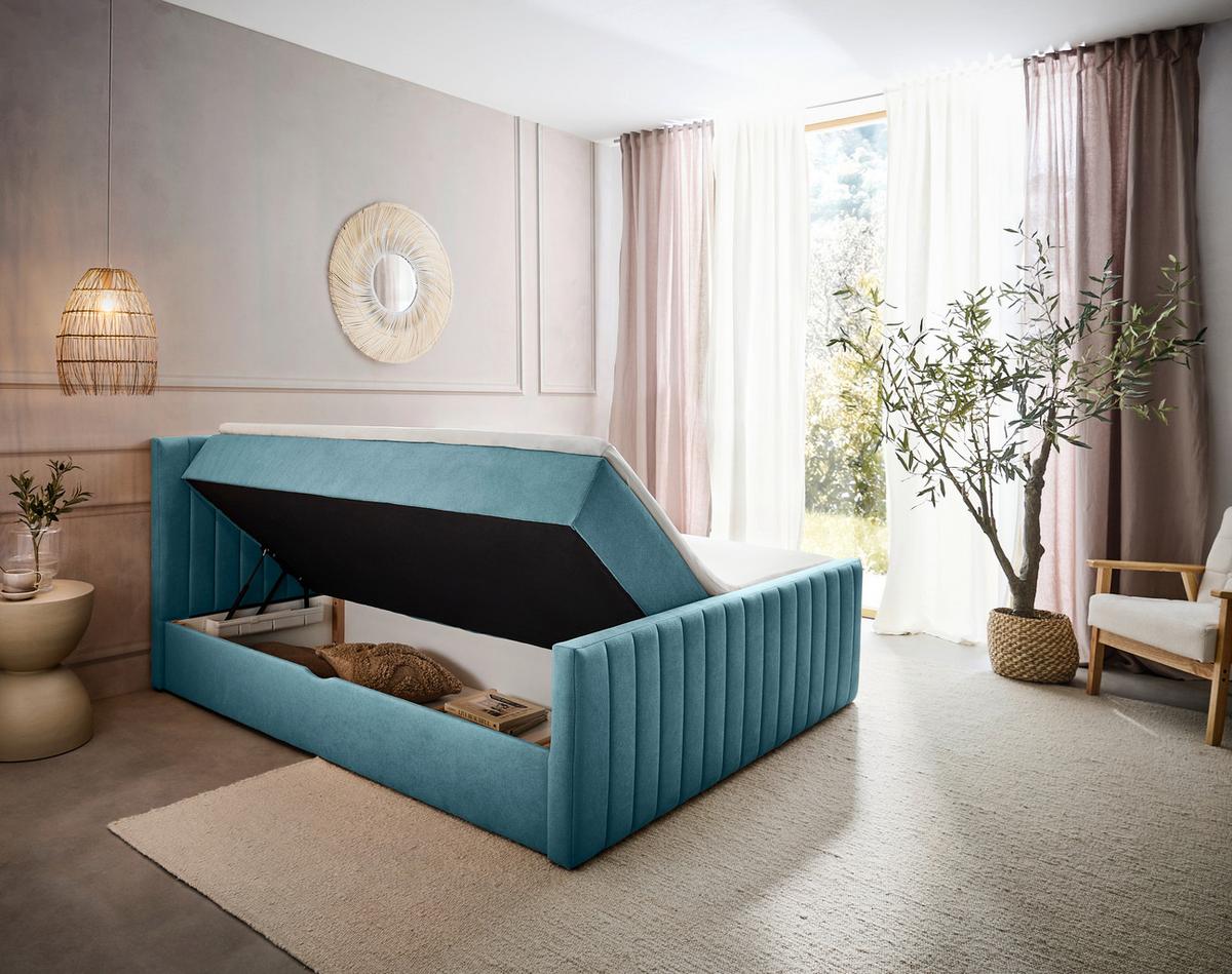 Box Krevet Sontje - crna/svijetlo plava, Konvencionalno, tekstil/plastika (160/200cm) - Modern Living