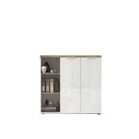 Schrank Easy Office Eichefarben/Weiß Hochglanz - Weiß Hochglanz/Eichefarben, MODERN, Holzwerkstoff/Metall (121/116/34cm) - Mömax