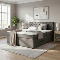 Boxspringbett Chester Graphitfarben Ca. 160x200cm - Schwarz/Graphitfarben, Holzwerkstoff/Kunststoff (160/200cm) - Mömax