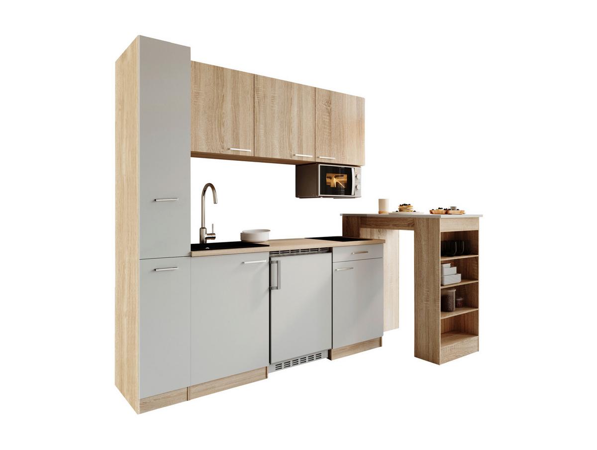 Küchenblock Ingrid m. Geräten Weiß - Eichefarben/Alufarben, Design, Holzwerkstoff/Kunststoff (180cm) - Respekta