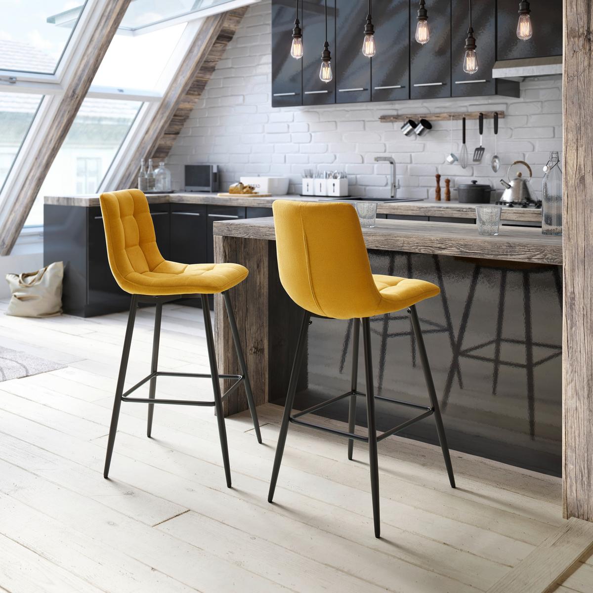 ZESTAW STOŁKÓW BAROWYCH LUKA - czarny/żółty, Modern, metal/drewno (42,5/100/49cm) - Bessagi Home