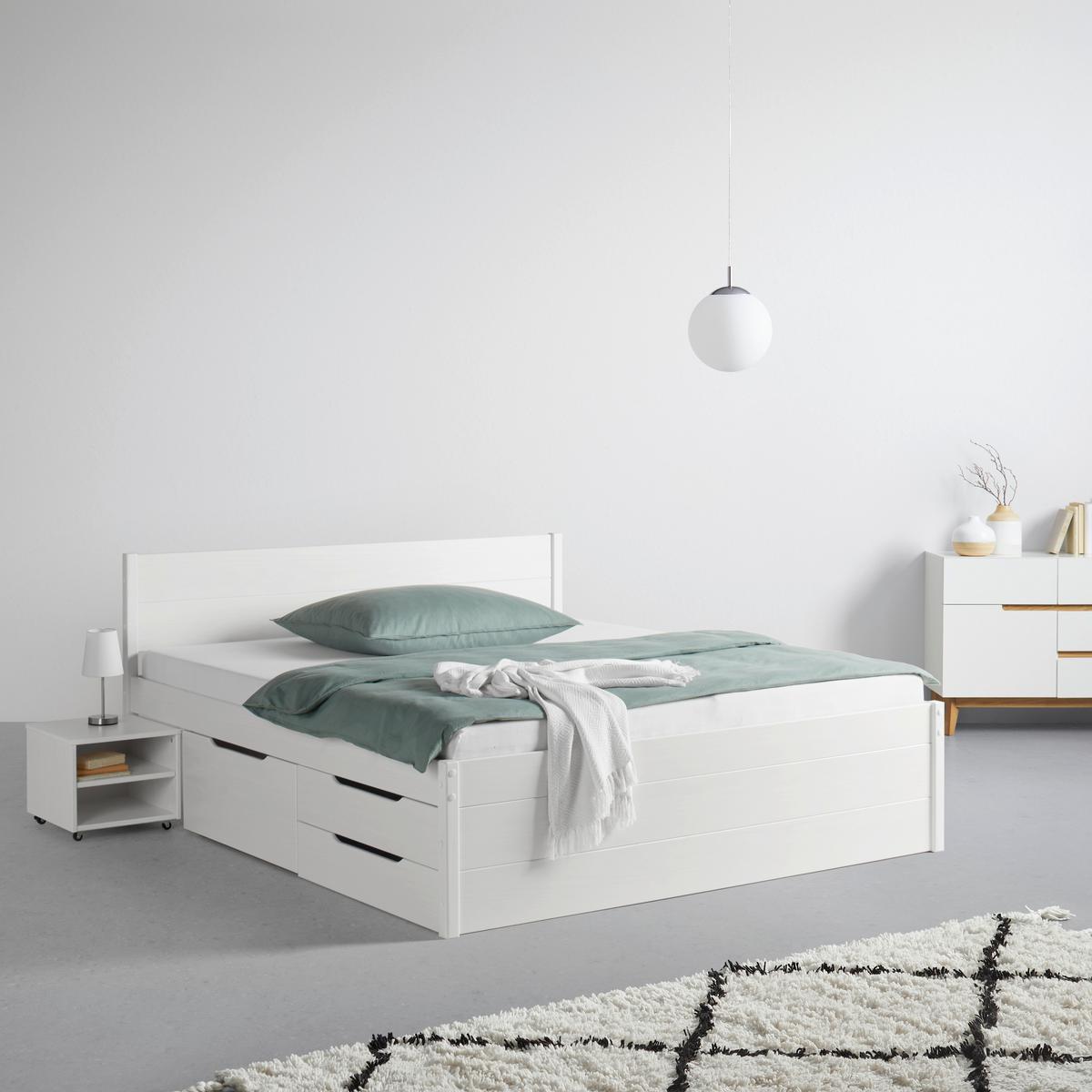 Stauraumbett in Weiß ca. 160x200cm - Weiss/Naturfarben, Konventionell, Holz (160/200cm) - Zandiara