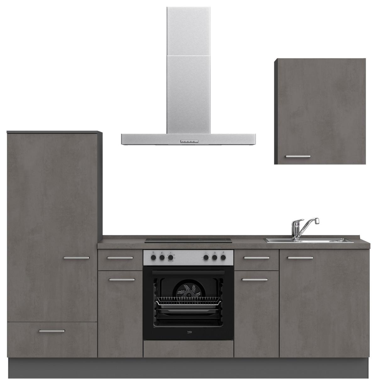 Küchenblock Riva Low m. Geräten Schieferfarben - Schieferfarben/Edelstahlfarben, MODERN, Holzwerkstoff/Metall (240cm) - Nobilia