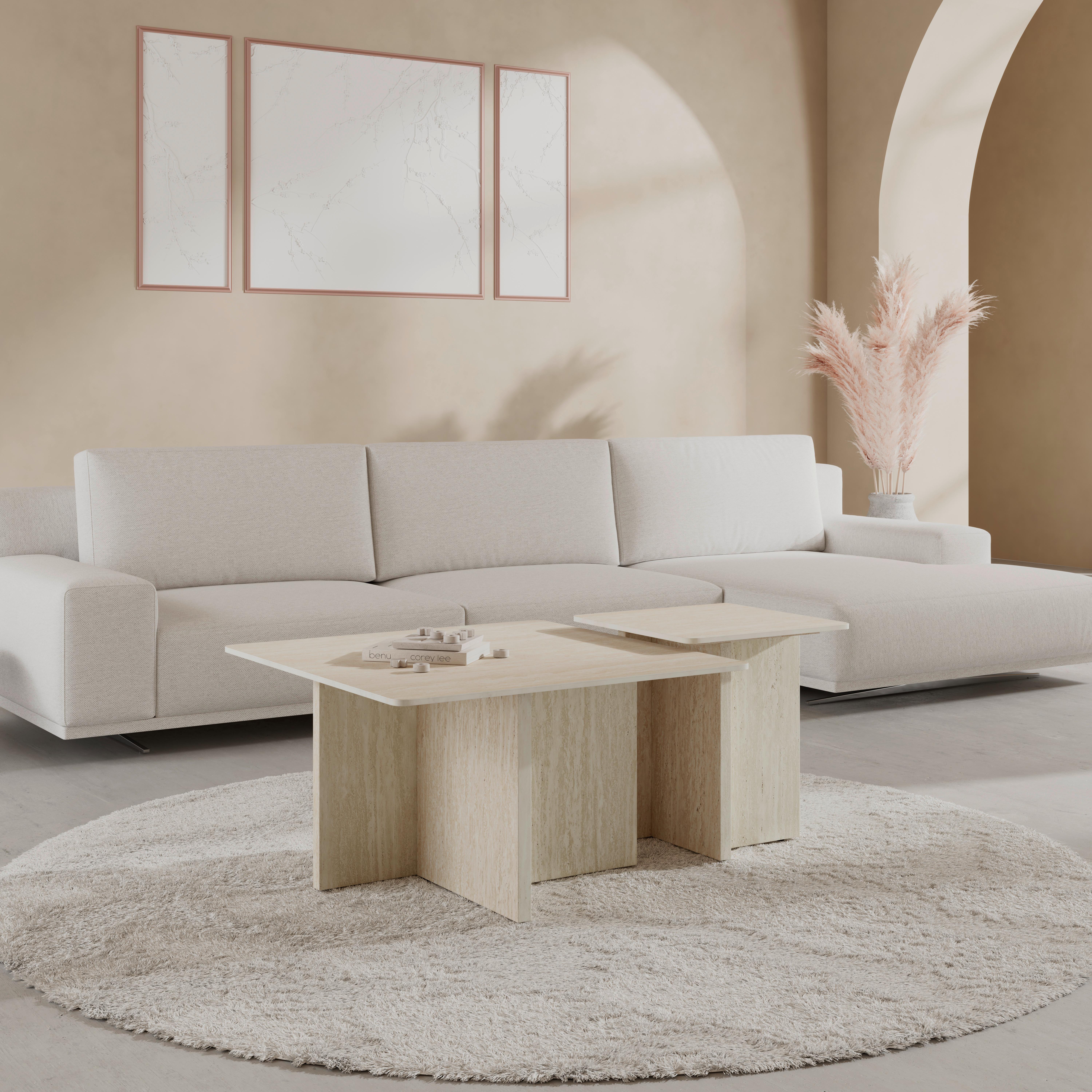 Couchtisch Lucca 2er Set Creme - Creme, MODERN, Holzwerkstoff/Stein - Bessagi Home