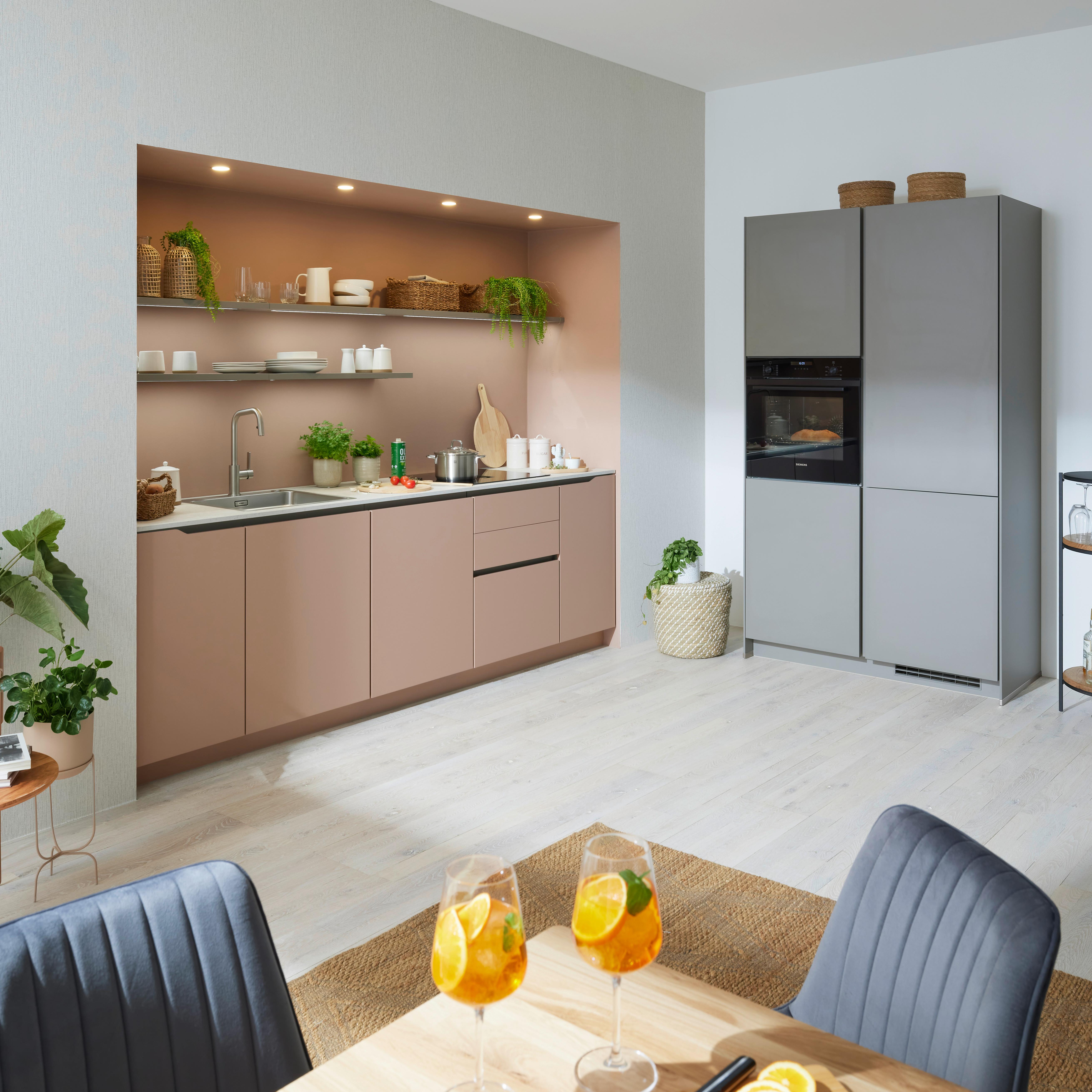Eckküche Senso/Laser in Taupe/Koralle - Taupe/Koralle, Holzwerkstoff (270/125cm) - Nobilia