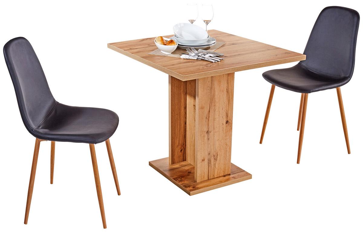 Masă sufragerie Sigmund - alb/culoare lemn stejar, Konventionell, material pe bază de lemn (79,5/74/79,5cm) - Based