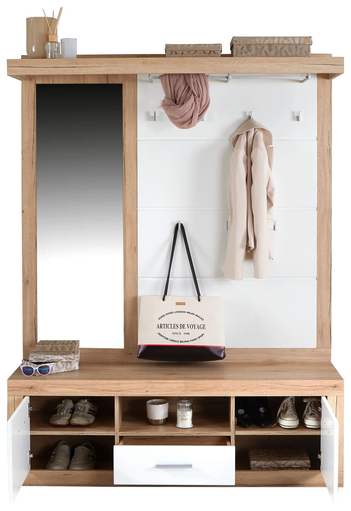 Predsoblje Malta - bijela/boje hrasta, Moderno, drvni materijal (145/197/36cm) - Modern Living