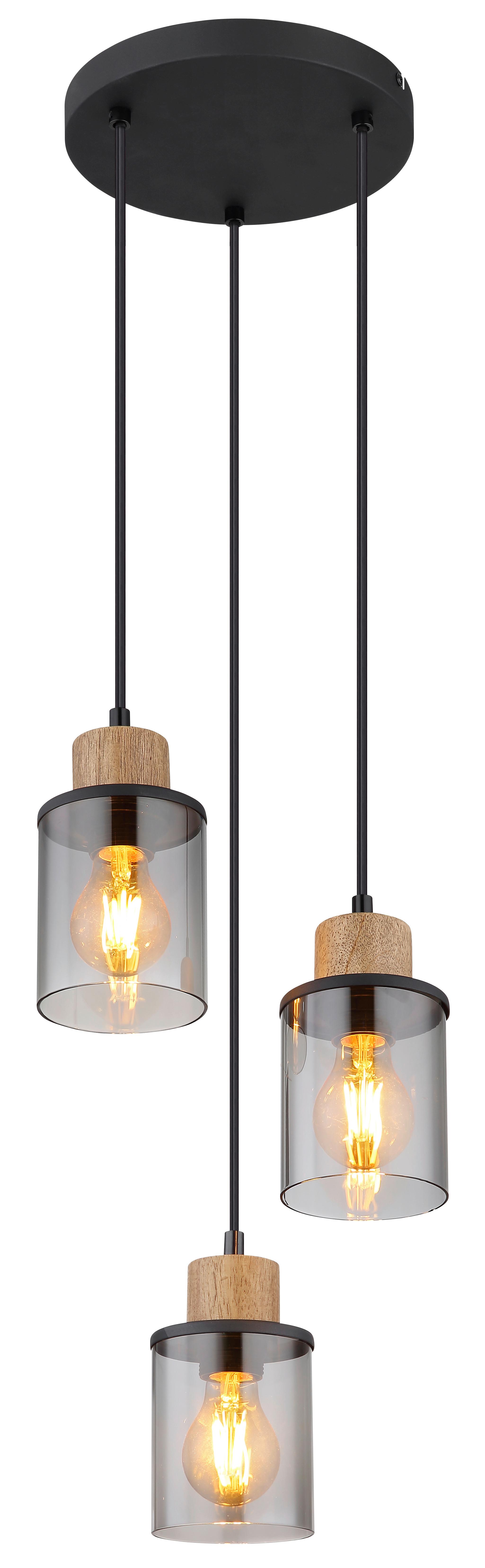 Hängeleuchte Reid max. 15 Watt - Dunkelbraun/Schwarz, Glas/Holz (27/120cm) - Globo