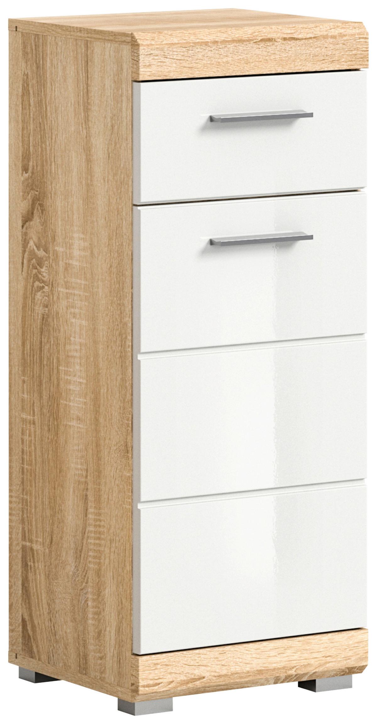 Unterschrank Lambada ca. 37x88x31 cm Sonoma Eiche - Chromfarben/Weiß Hochglanz, MODERN, Holzwerkstoff/Kunststoff (37/88/31cm) - MID.YOU