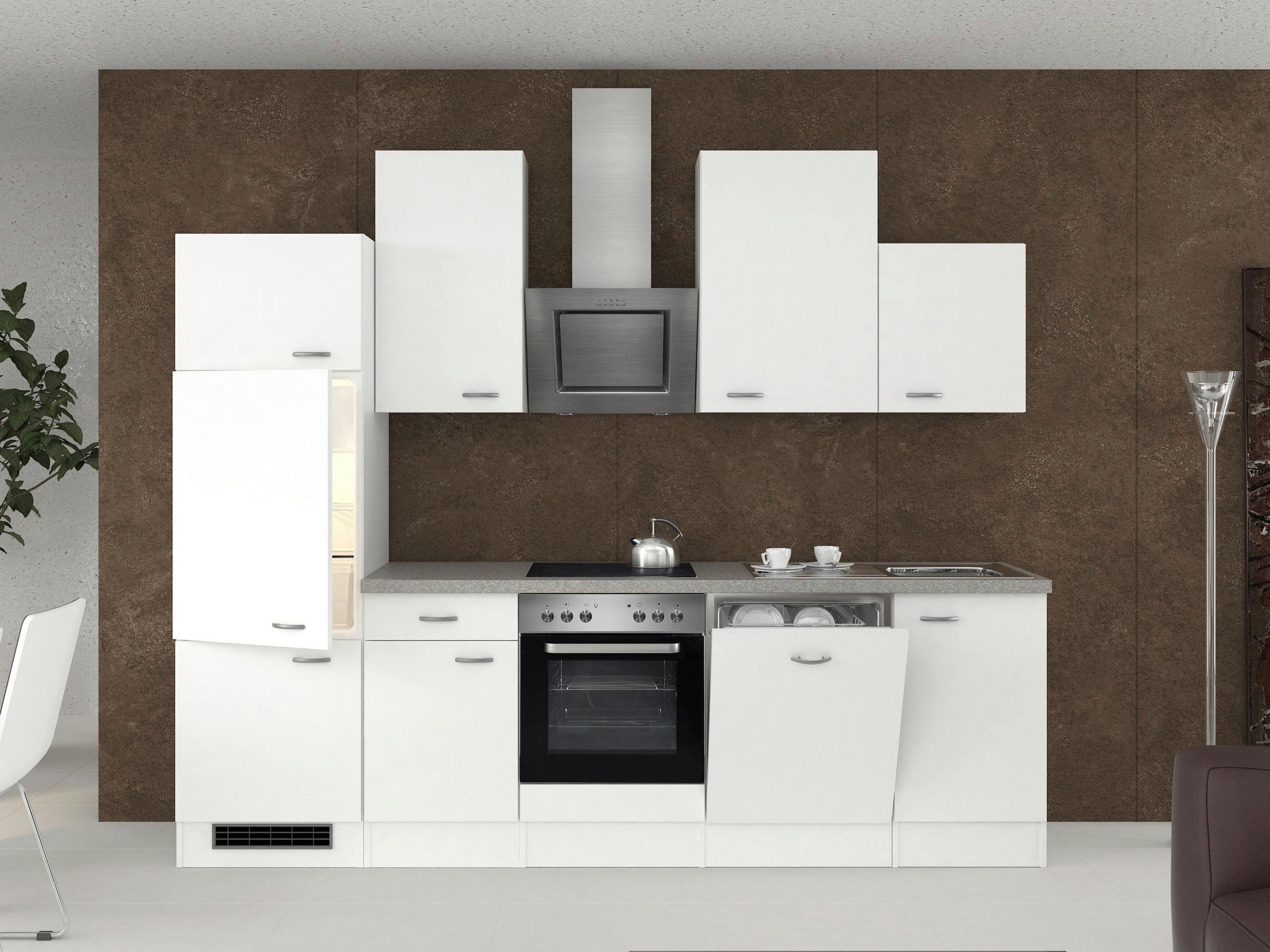 Küchenblock "wito" , Weiß - Edelstahlfarben/Weiß, MODERN, Holzwerkstoff/Metall (280cm) - MID.YOU