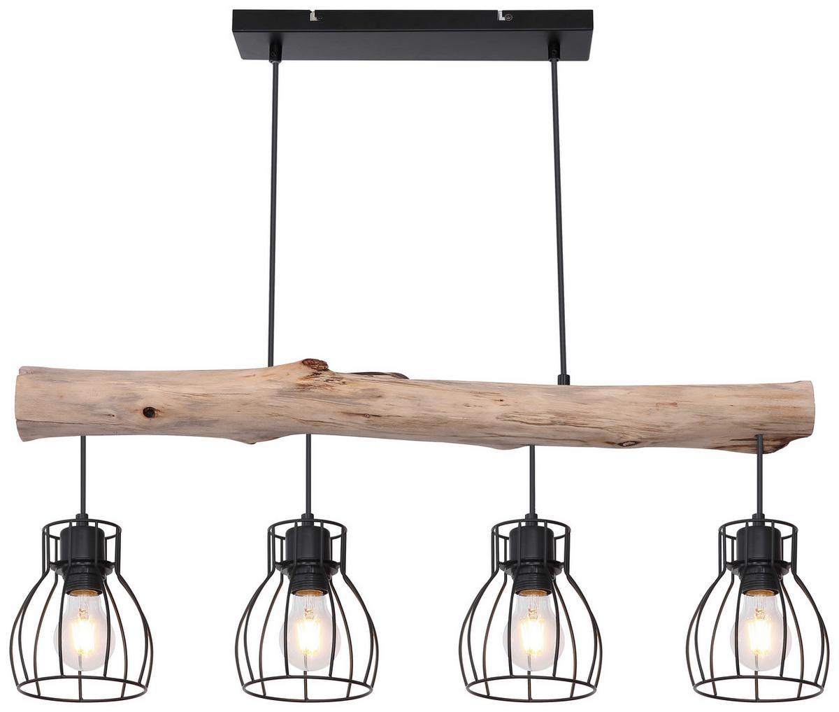 Hängeleuchte Mina in Naturfarben max. 40 Watt - Schwarz/Naturfarben, Basics, Holz/Metall (82,5/13,6/140cm) - Globo