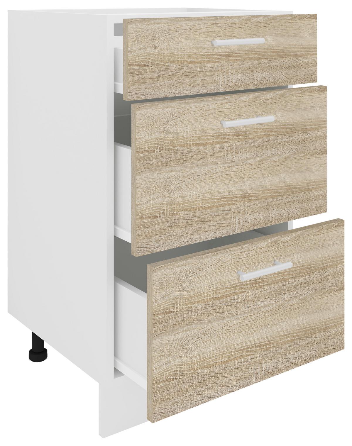 Kuhinjska Spodnja Omarica Esilo, Hrast, Bela - bela/barve aluminija, Konvencionalno, kovina/leseni material (50/82/46cm) - MID.YOU